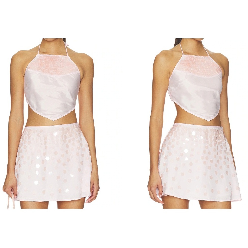 For Love & Lemons Cosmo Top Pink Sequin Halter Handkerchief Top XS NWT